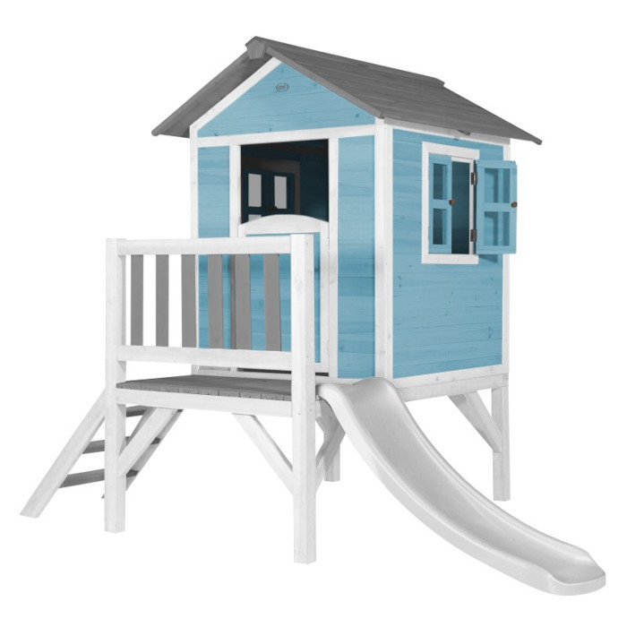 Cabane en bois pour enfant avec toboggan blanc Lodge XL Bleu