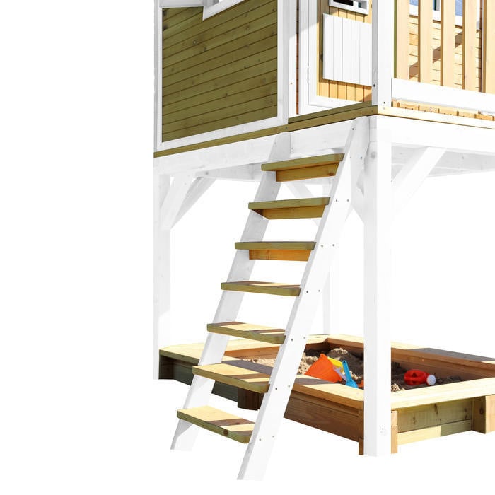 Cabane en bois avec bac à sable et toboggan pour enfant Sarah Blanc