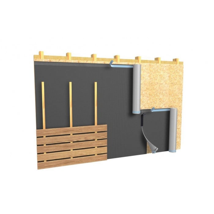 Application sur façade du pare-pluie DELTA FASSADE DORKEN pour bardage bois claire-voie Application sur façade du pare-pluie DELTA FASSADE DORKEN pour bardage bois claire-voie