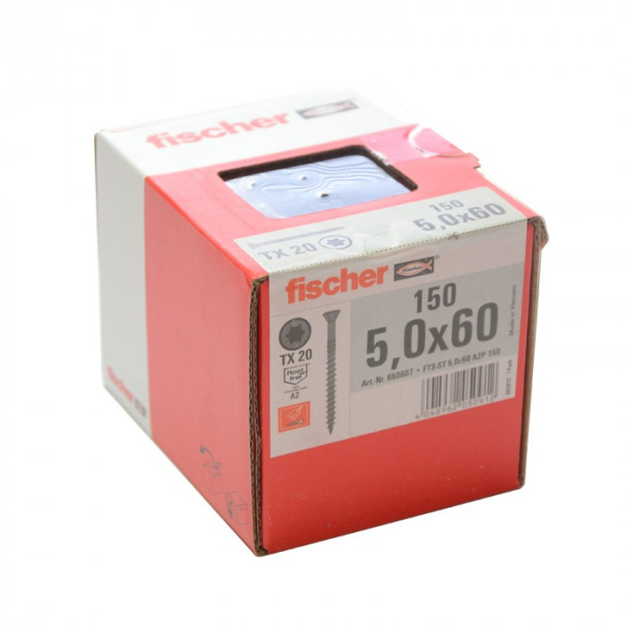 Boîte de 150 vis Fischer A2 5x60mm Boîte de 150 vis Fischer A2 5x60mm