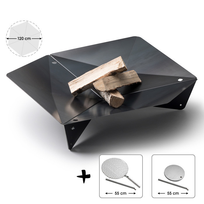 Ensemble brasero Triple - Höfats - Diamètre 120cm - Grille cuisson - Plaque plancha en inox avec tige maintien 55cm Ensemble brasero Triple - Höfats - Diamètre 120cm - Grille cuisson - Plaque plancha en inox avec tige maintien 55cm